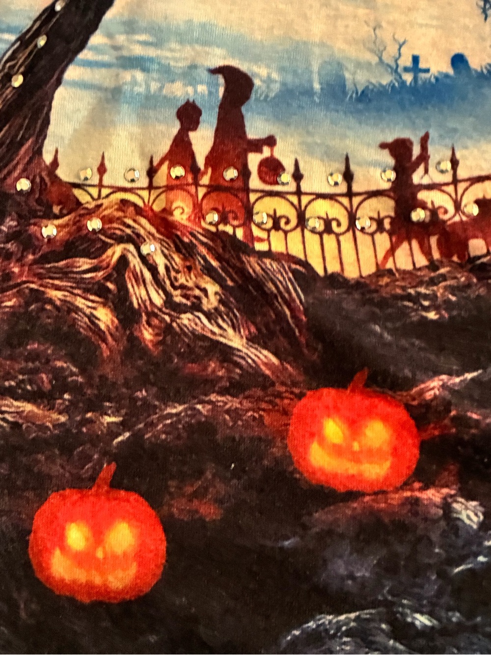 Gloria Vanderbilt Witch Haunted House Graphic Top M Rhinestone Halloween - Picture 12 of 16
